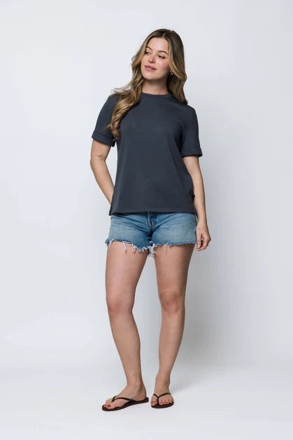 ORB JILL LUX FLEECE CUFFED TEE - GRANITE - Vi-Leen's Fashions