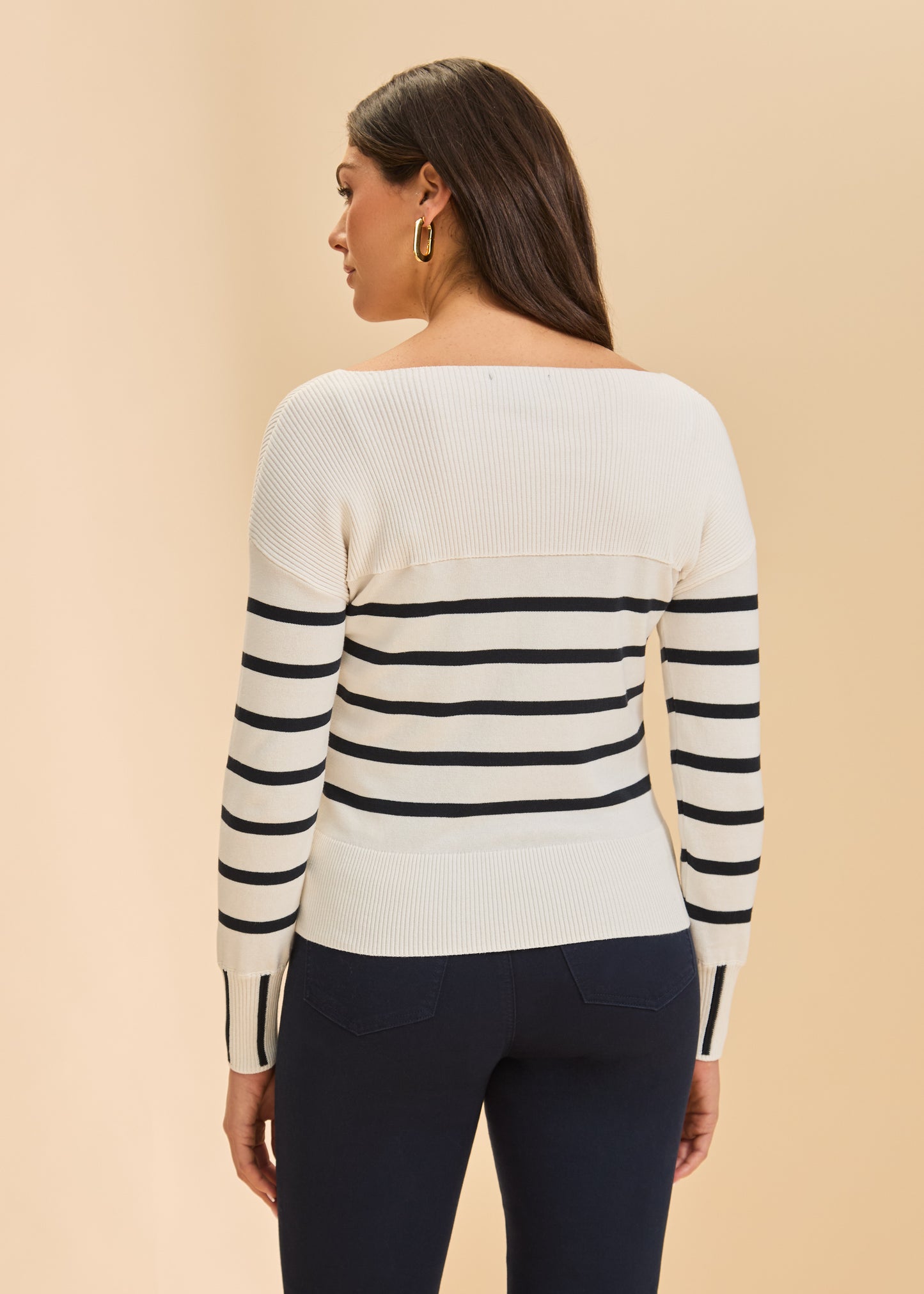 FDJ LONG SLEEVE STRIPE SWEATER - WHITE/NAVY