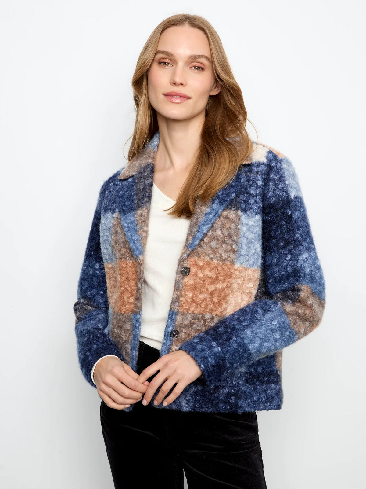 CHARLIE B PLAID BOUCLE SHORT COAT - MOONLIGHT - Vi-Leen's Fashions