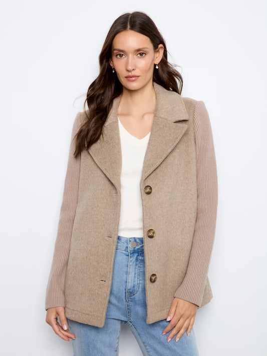CHARLIE B JACKET WITH RIB SLEEVE - HEATHER TAUPE