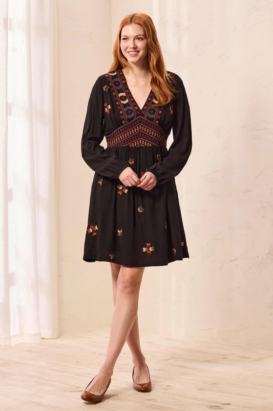 TRIBAL DRESS WITH EMBROIDERY DETAIL - BLACK - Vi-Leen's Fashions