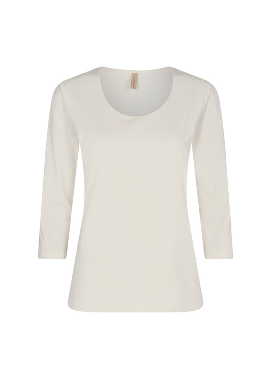 SOYACONCEPT PYLLE 3/4 SLEEVE SCOOP NECK TOP - OFF WHITE