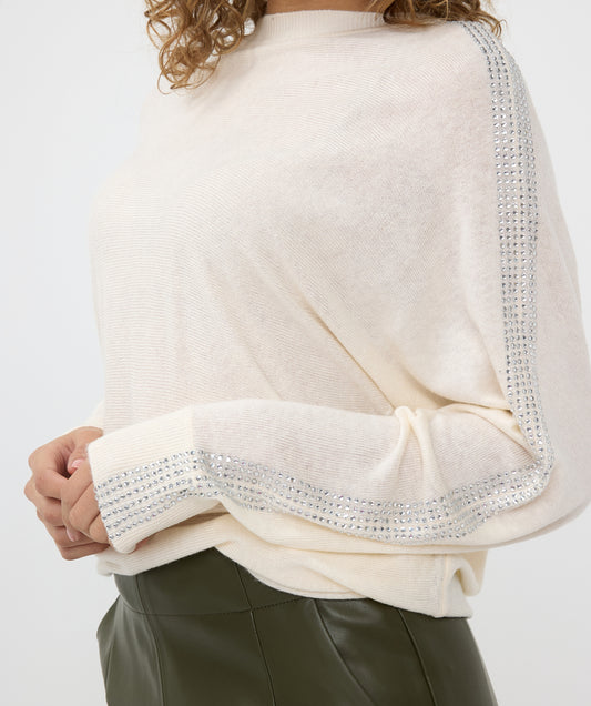 ESQUALO SWEATER WITH SEQUINS SLEEVE DETAIL - CREAM - Vi-Leen's Fashions