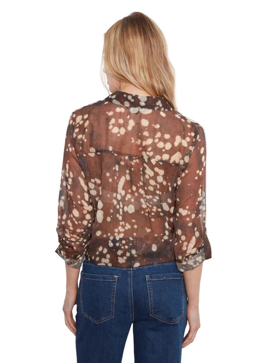 CHARLIE B LONG SLEEVE BUTTON UP BLOUSE - SPECKLE