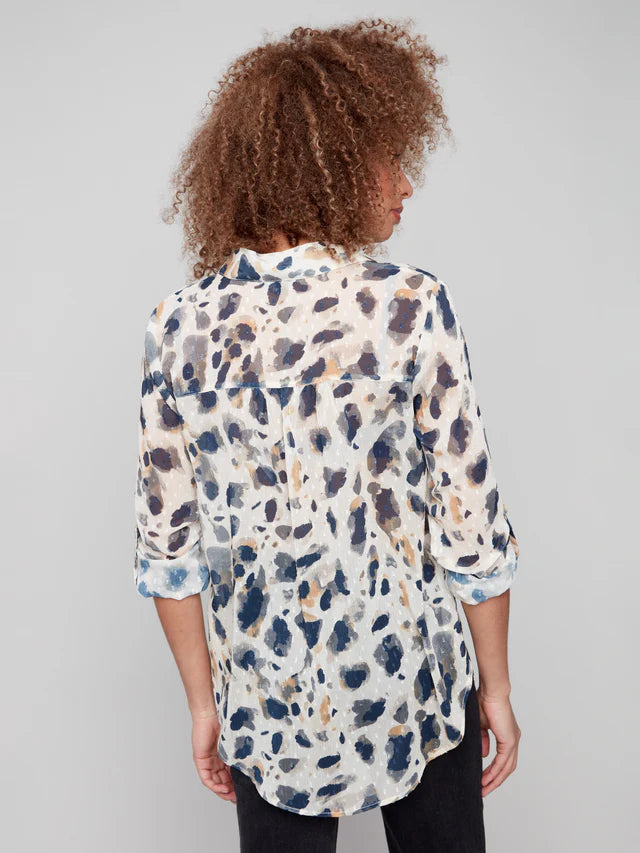 CHARLIE B WEAR 2 WAY BUTTON UP BLOUSE - ANIMAL