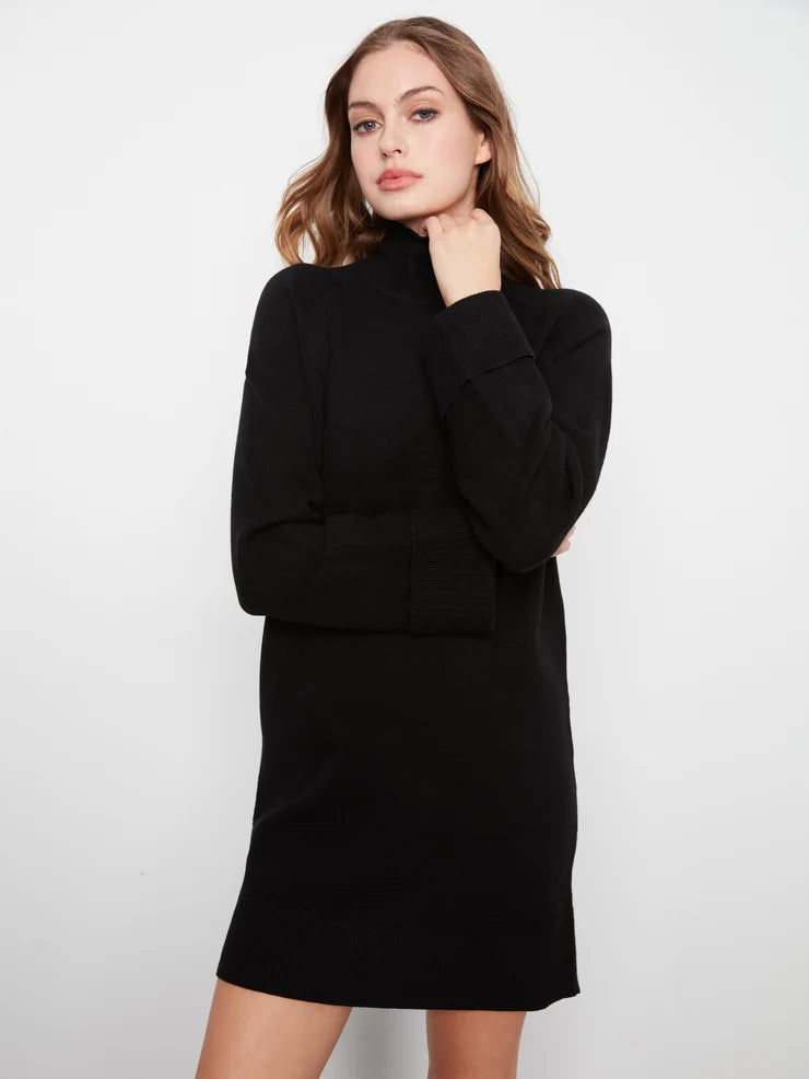 CHARLIE B MOCK NECK SWEATER DRESS - BLACK - Vi-Leen's Fashions