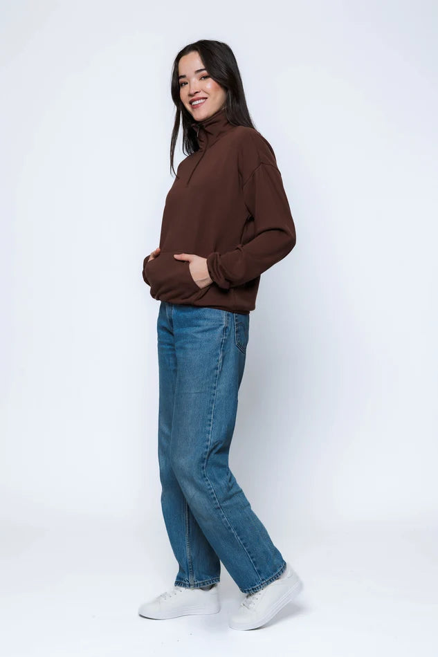 ORB EVERLY HALF ZIP PULLOVER - CHOCOLATE