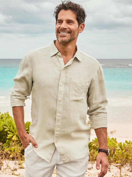 TOMMY BAHAMA LONG SLEEVE LINEN PARADISE BREEZER SHIRT - NATURAL