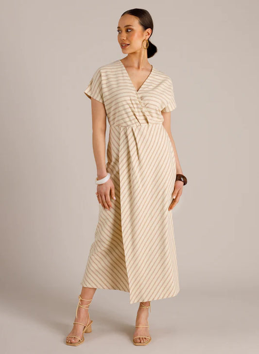 YEST MIREILLE DRESS - CREAM/TAUPE - Vi-Leen's Fashions