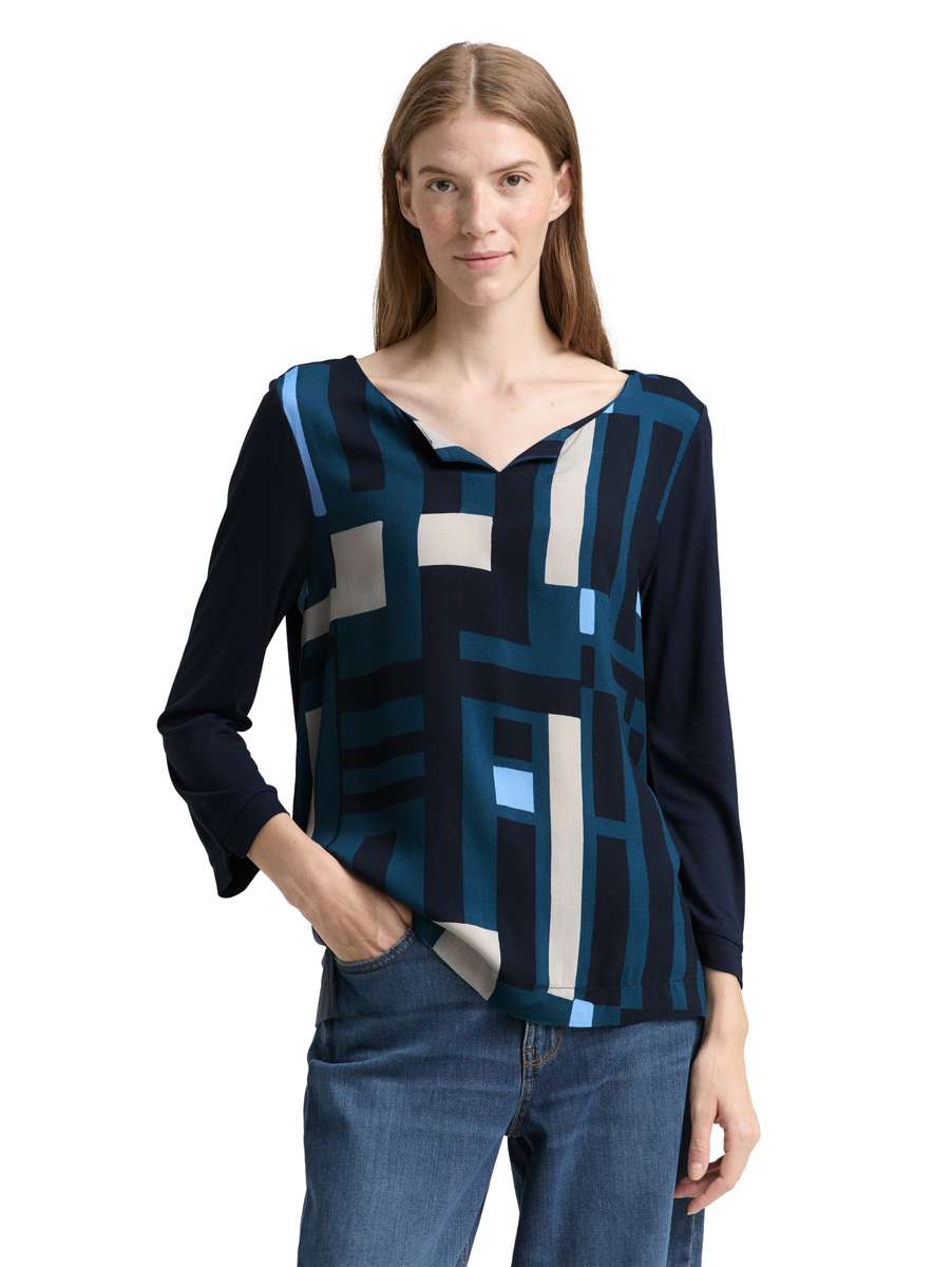 TOM TAILOR MIX FRONT PRINT TOP - NAVY/TEAL