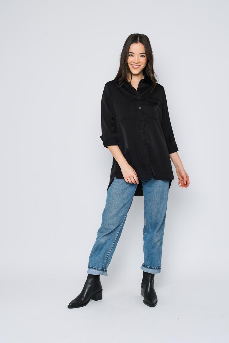 ORB CAMILLE SATIN BLOUSE - BLACK - Vi-Leen's Fashions