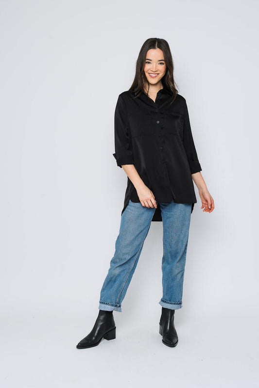 ORB CAMILLE SATIN BLOUSE - BLACK - Vi-Leen's Fashions