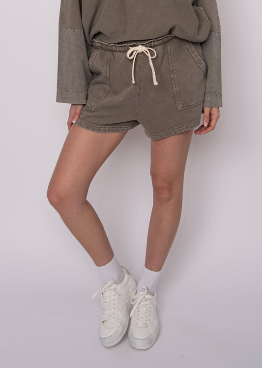 RD STYLE CECILE FRENCH TERRY SHORT - OLIVE - Vi-Leen's Fashions