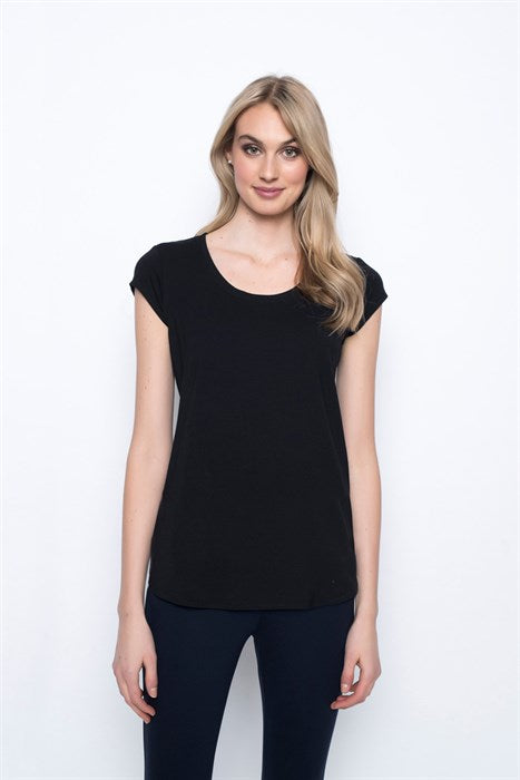 PICADILLY SCOOP NECK SHORT SLEEVE TOP - BLACK