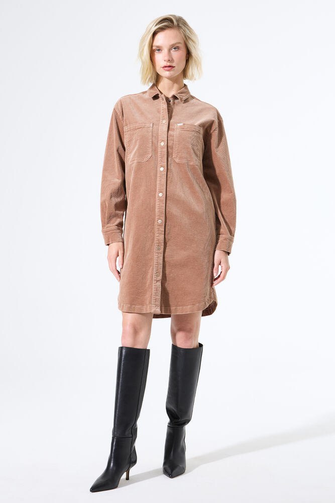 GARCIA CORDUROY SHIRT DRESS - TEDDYBEAR
