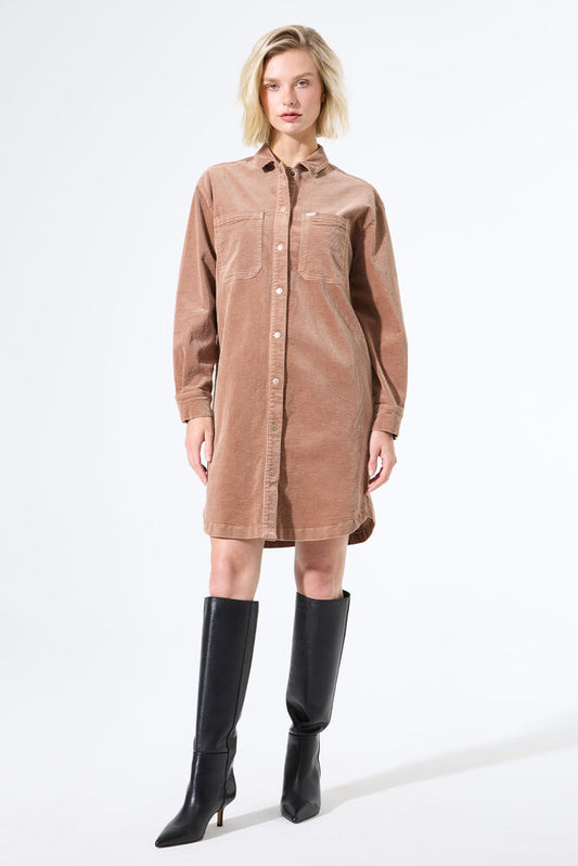 GARCIA CORDUROY SHIRT DRESS - TEDDYBEAR