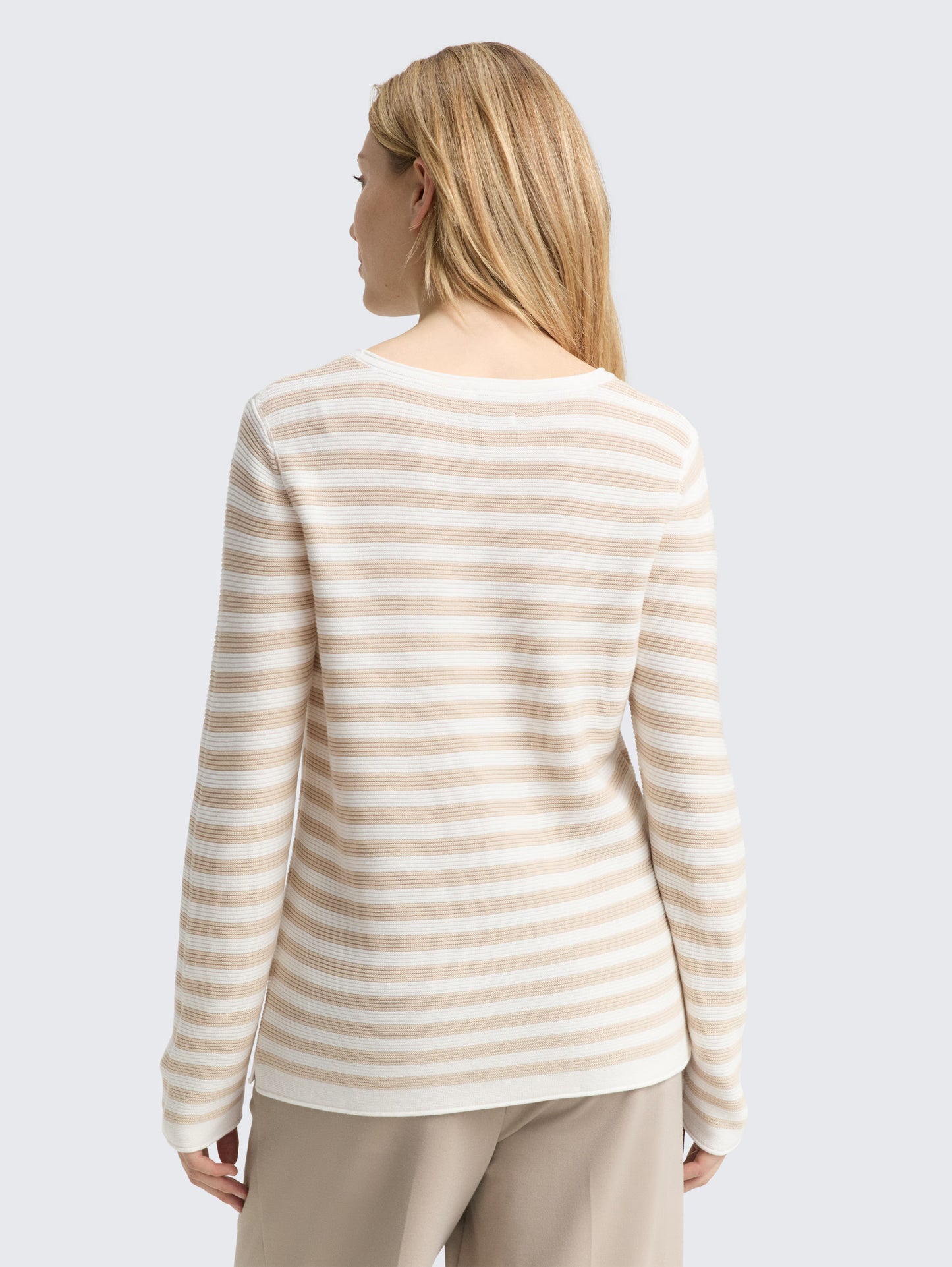 TOM TAILOR RIBBED STRIPE PULLOVER - SAND/OFF WHITE