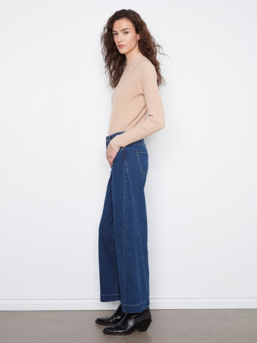 CHARLIE B WIDE LEG JEAN WITH SIDE PANEL - INDIGO - Vi-Leen's Fashions