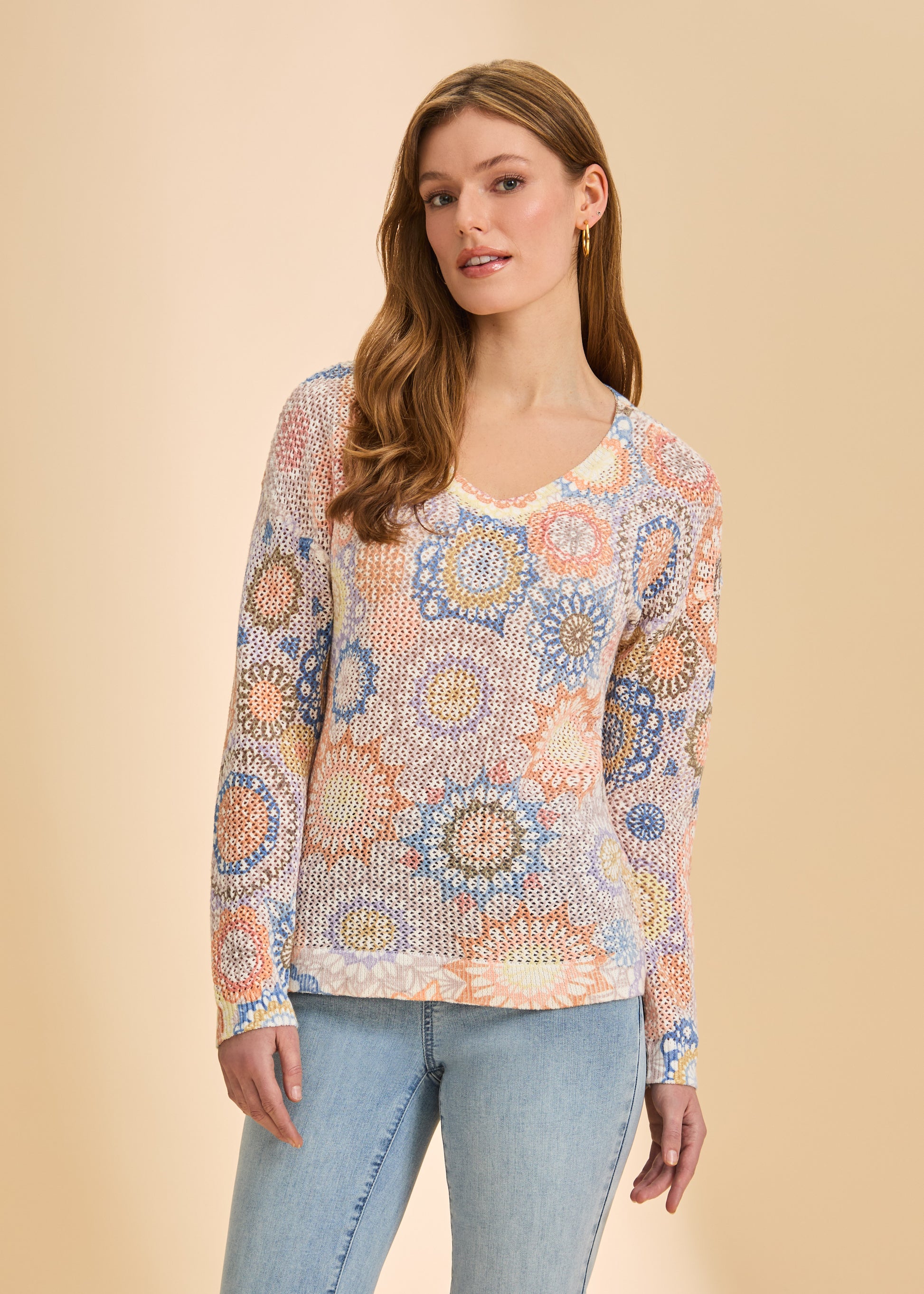 FDJ V-NECK PRINTED SWEATER - DREAM CATCHER - Vi-Leen's Fashions