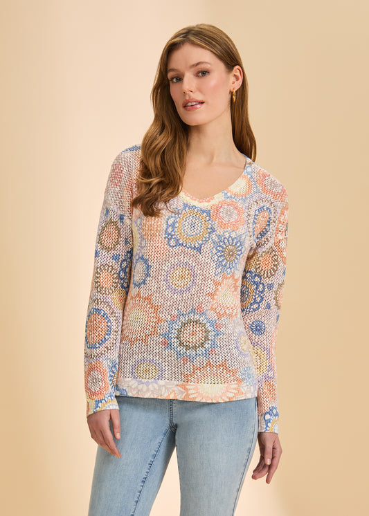 FDJ V-NECK PRINTED SWEATER - DREAM CATCHER - Vi-Leen's Fashions