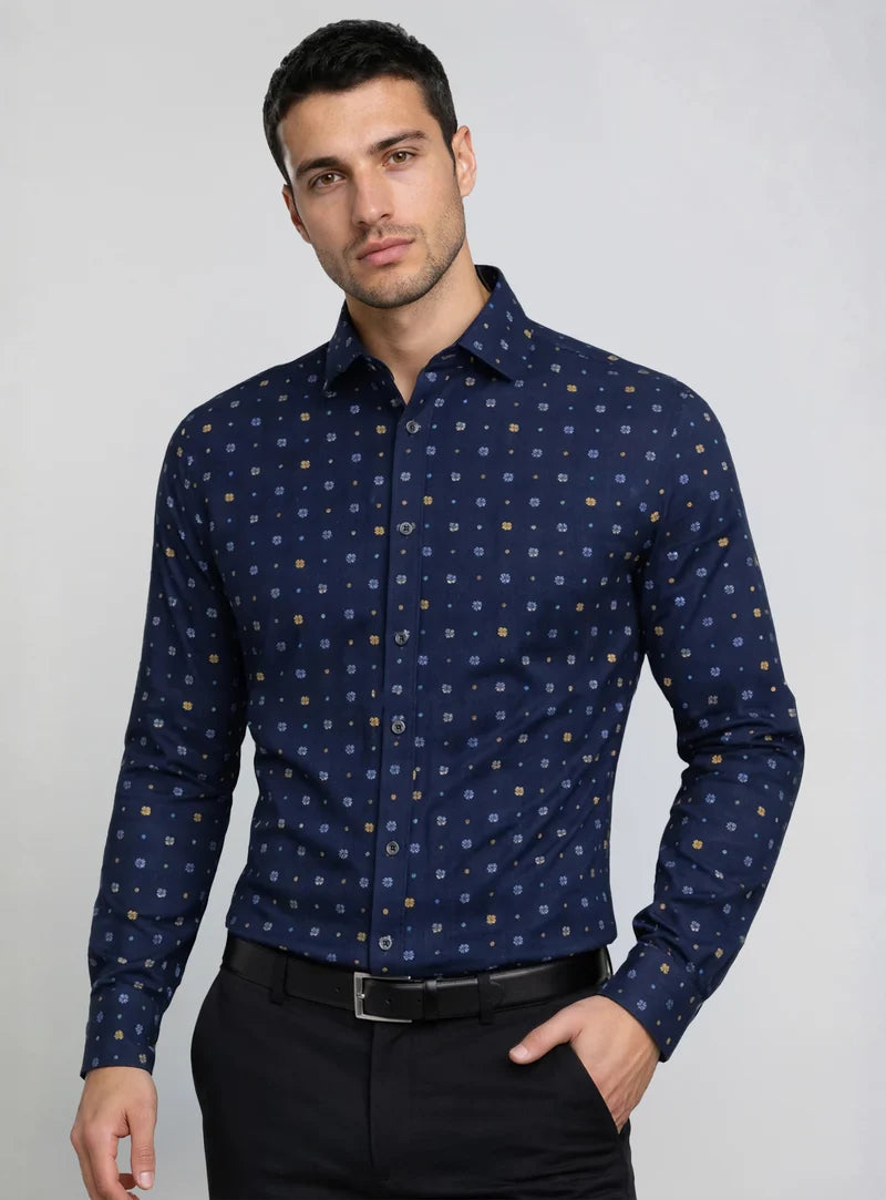 MEN'S POINT ZERO POLY/COTTON LUXURY PRINT SHIRT - NAVY MIX - Vi-Leen's Fashions
