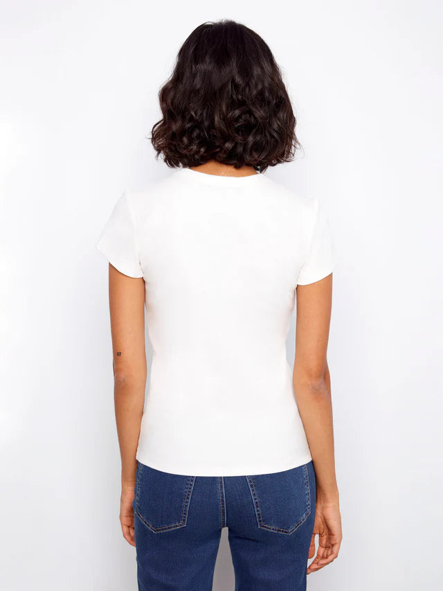 CHARLIE B TENCEL RIBBED CREW NECK T-SHIRT - WHITE - Vi-Leen's Fashions