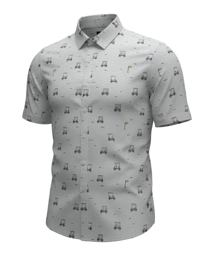 MEN'S POINT ZERO POLY/COTTON GOLF PRINT TUCK OUT SHIRT - GREY