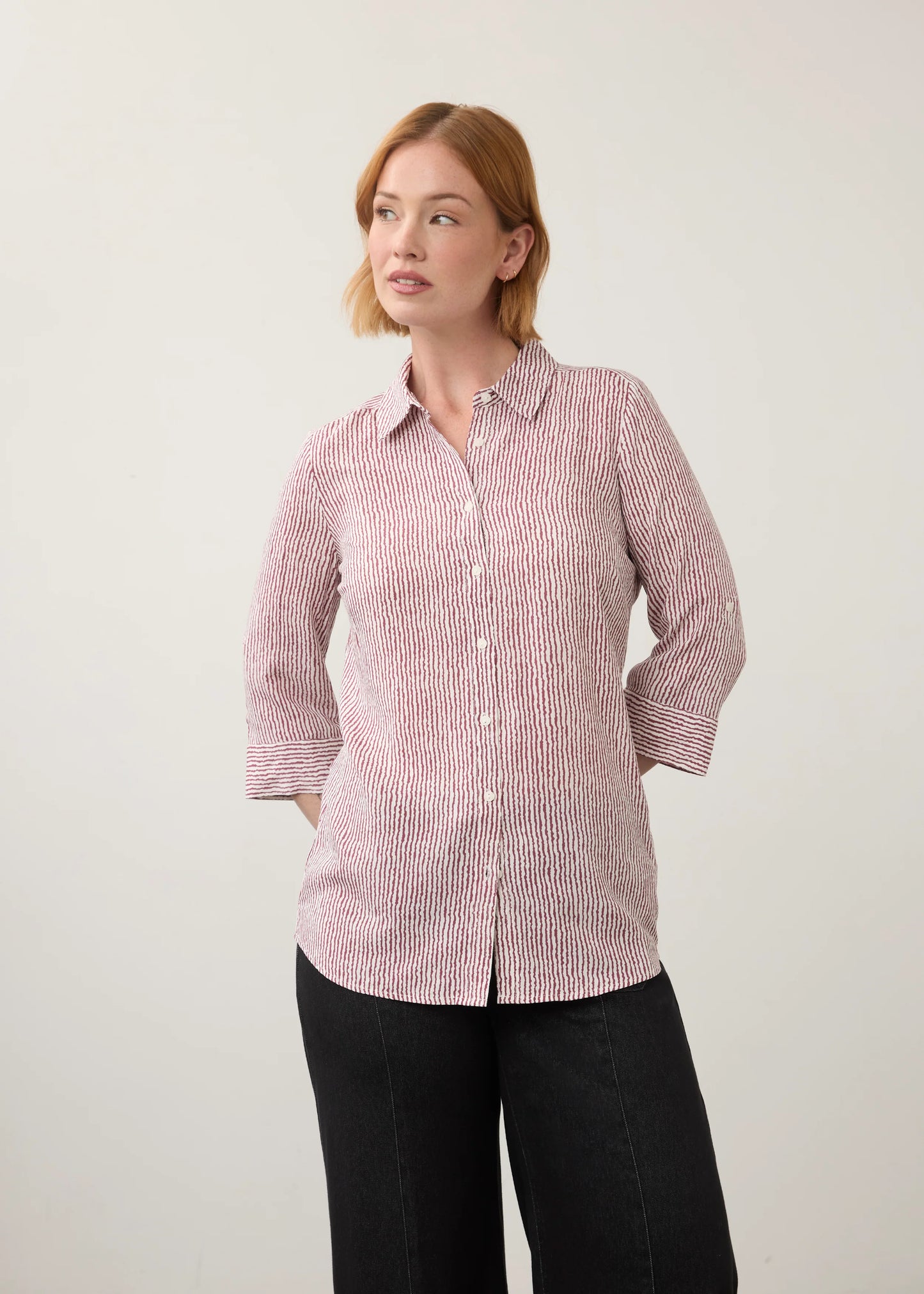 FDJ LONG SLEEVE STRIPE BLOUSE - FIG