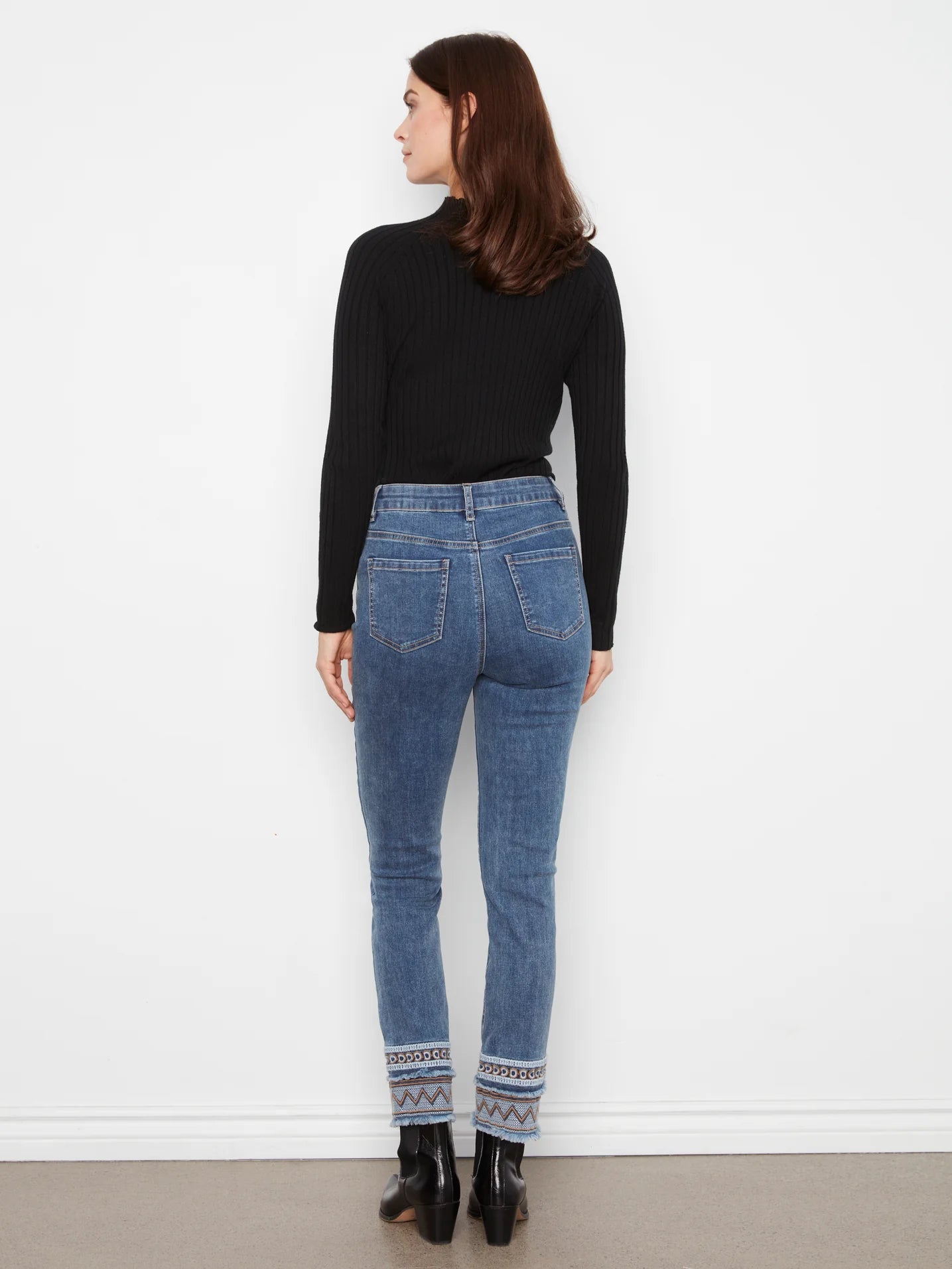 CHARLIE B SLIM LEG EMBROIDERED HEM JEAN
