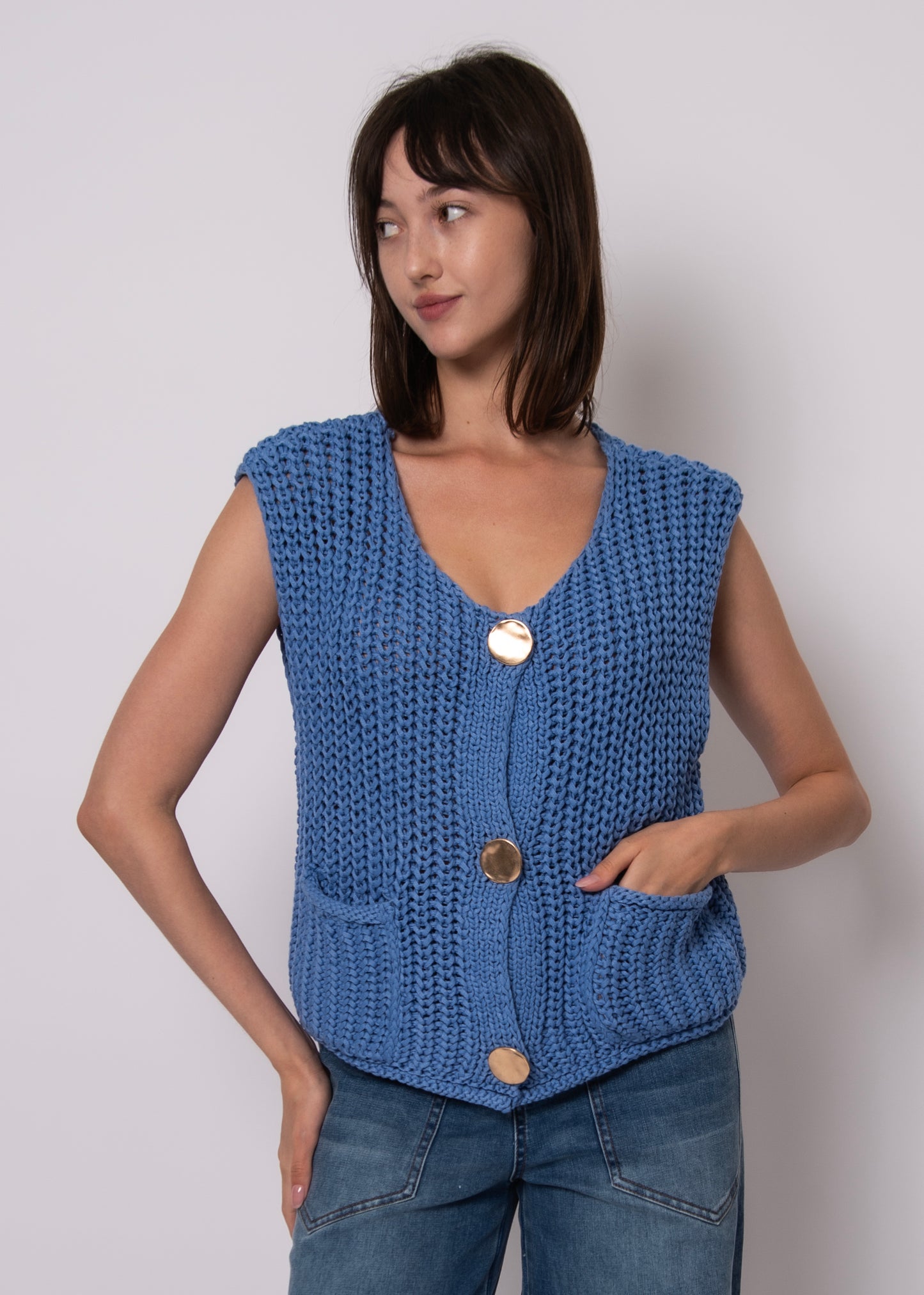 RD STYLE BENEDETTE VEST - CORNFLOWER BLUE - Vi-Leen's Fashions