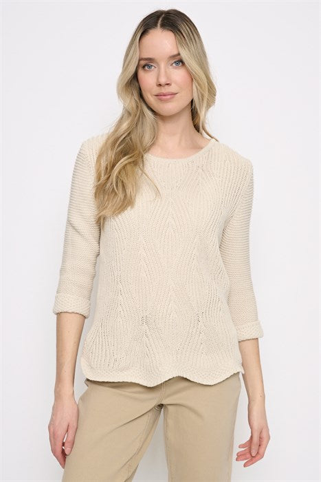 PICADILLY CURVED HEM KNIT SWEATER - SANDSHELL