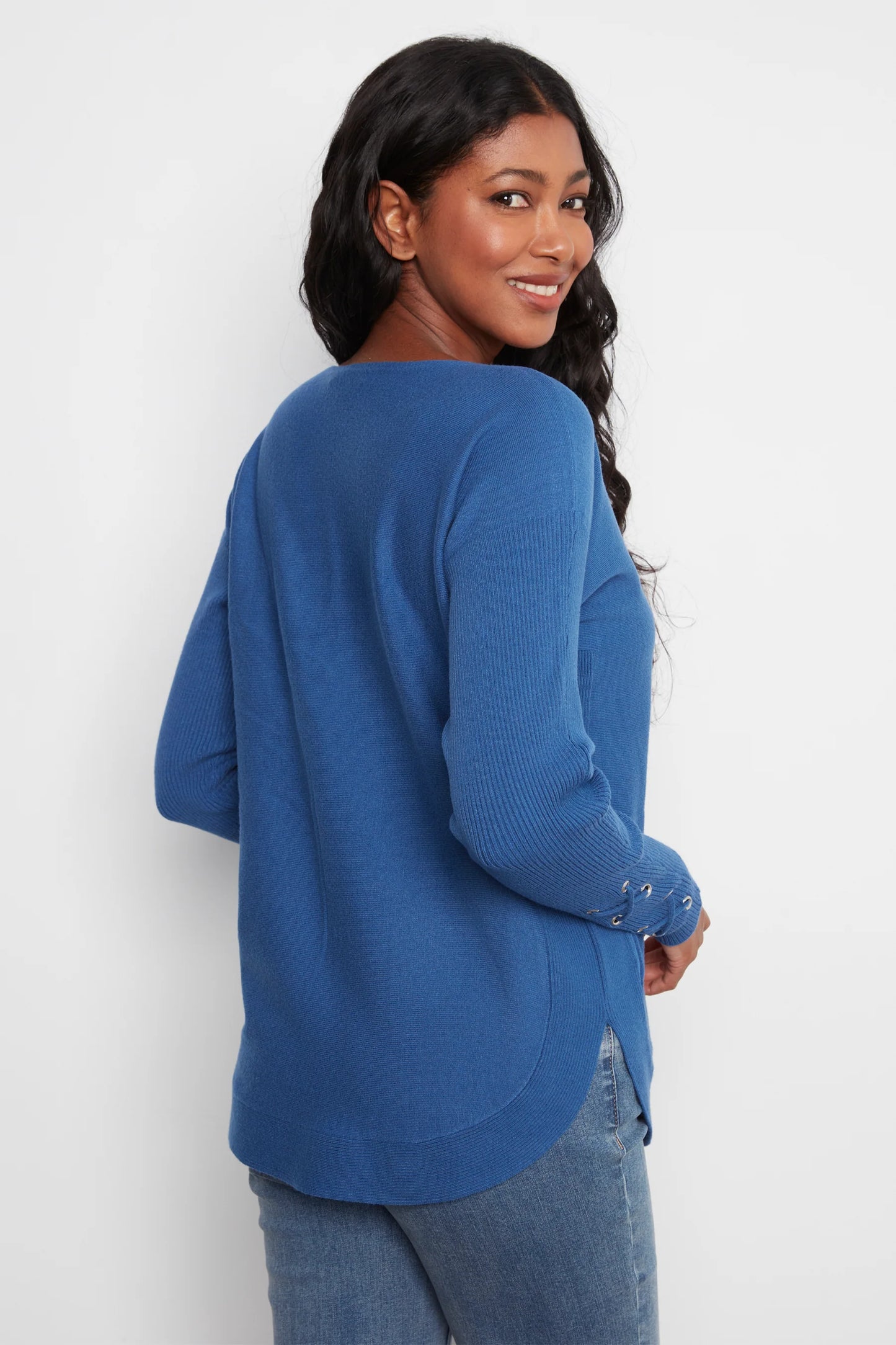CHARLIE B ROUNDED HEM BOAT NECK SWEATER - COBALT - Vi-Leen's Fashions