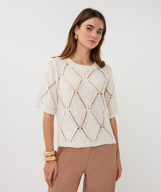 ESQUALO DIAMOND SEQUINS SWEATER - ECRU