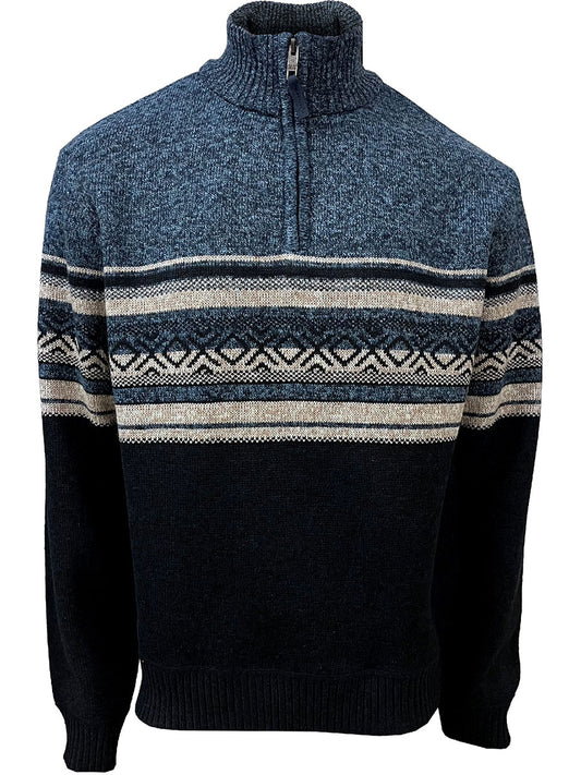 MEN'S POINT ZERO MOCK ZIP POLAR FLEECE LINED SWEATER - BLUE MIX
