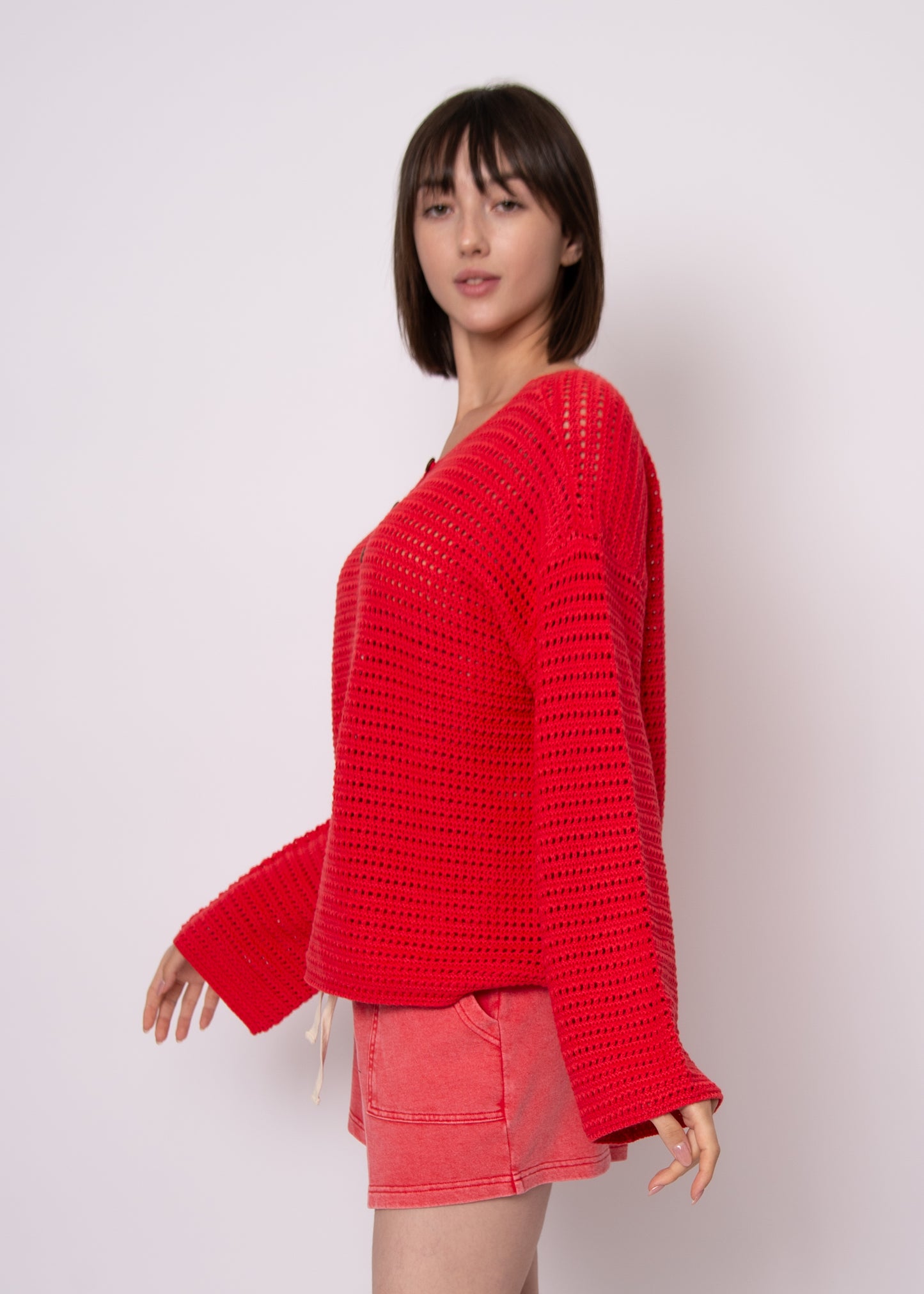 RD STYLE MOANA HENLEY KNIT SWEATER - CHERRY RED - Vi-Leen's Fashions