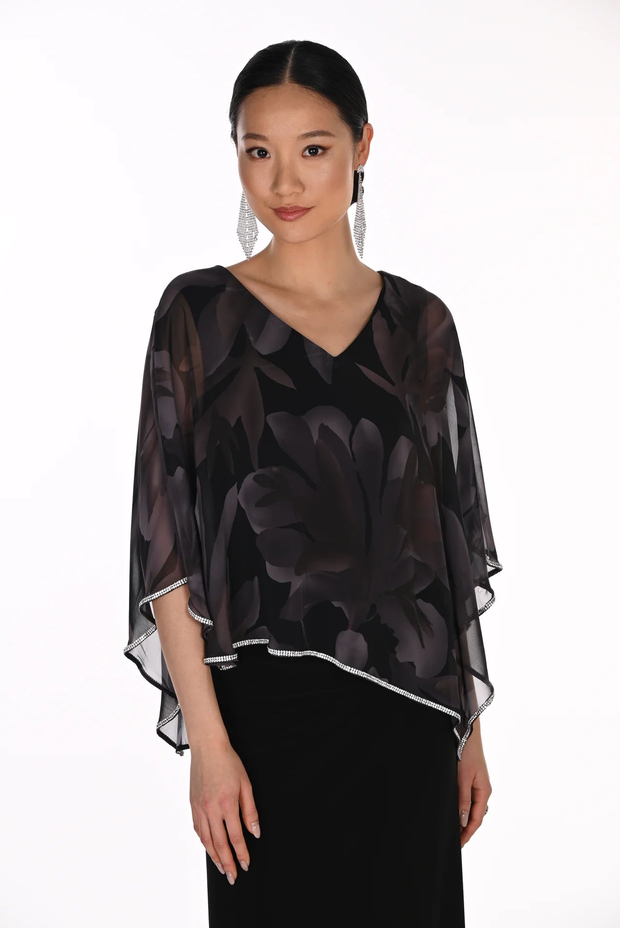 FRANK LYMAN CHIFFON PRINT TOP - BLACK/GREY - Vi-Leen's Fashions