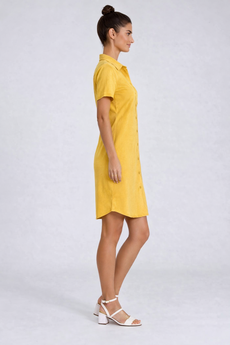 CARRELI TENCEL SHIRT DRESS - LEMON CURRY - Vi-Leen's Fashions