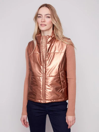 CHARLIE B METALLIC QUILTED VEST - COPPER