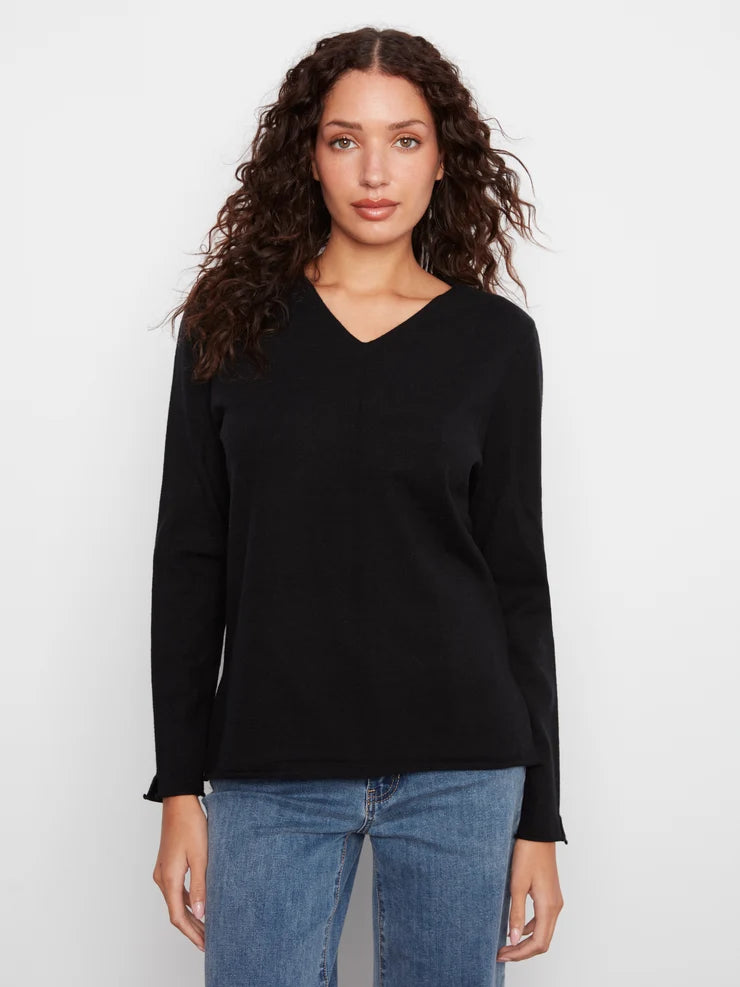 CHARLIE B V-NECK SWEATER - BLACK - Vi-Leen's Fashions