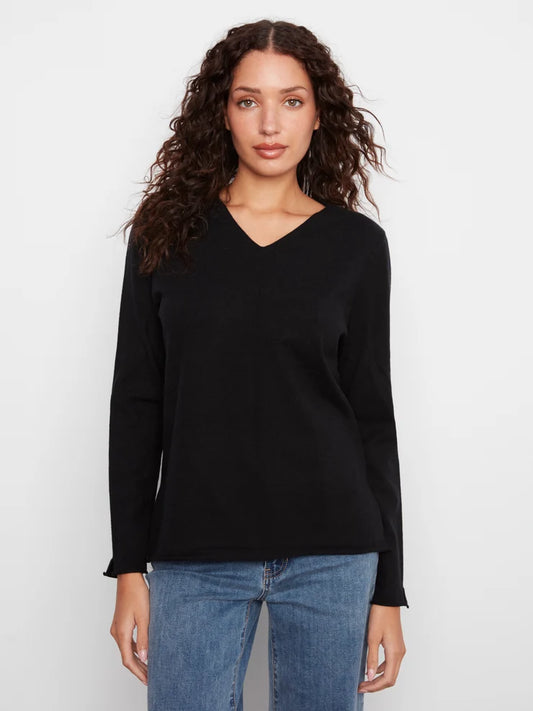 CHARLIE B V-NECK SWEATER - BLACK - Vi-Leen's Fashions