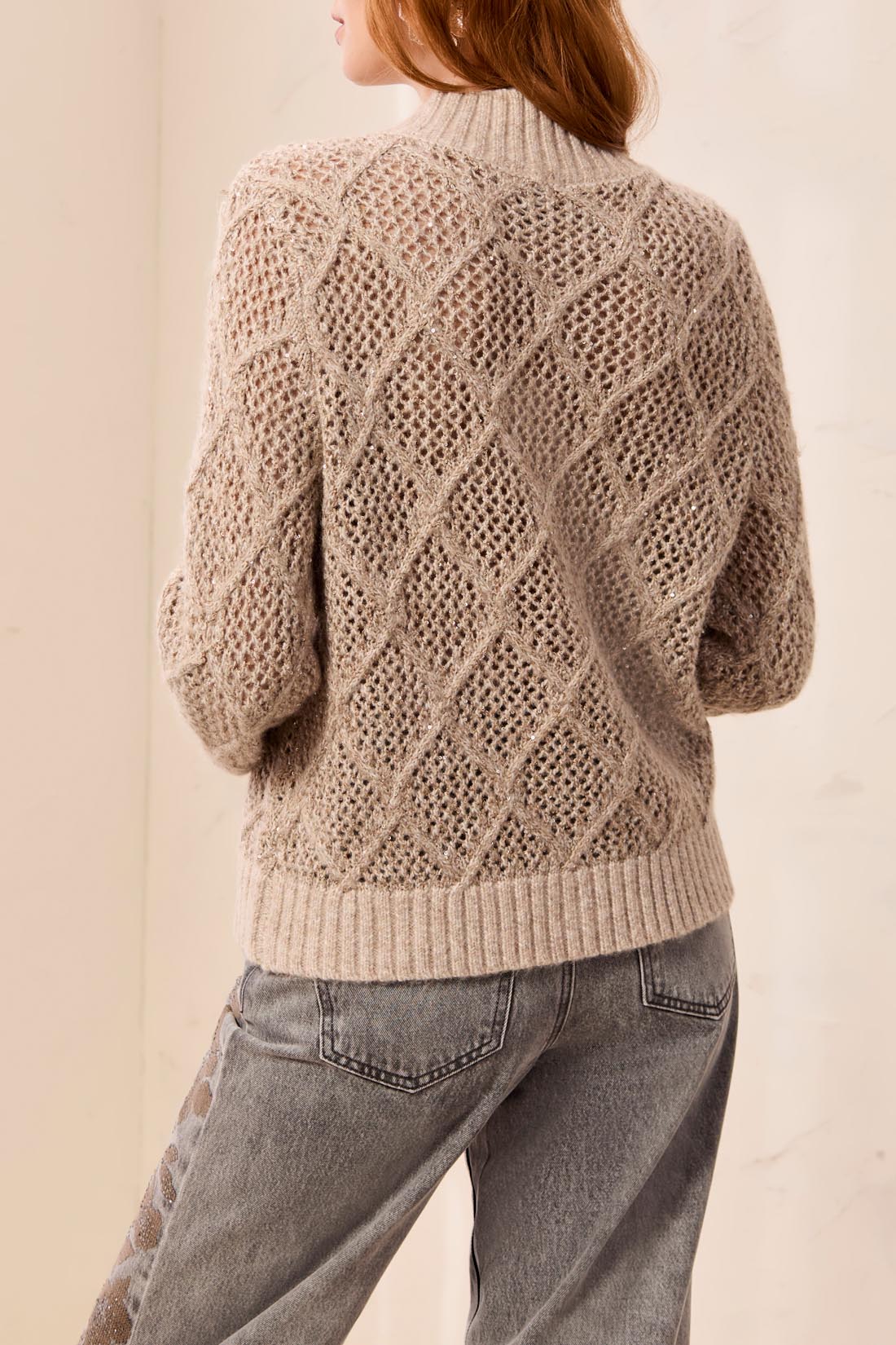 TRIBAL MOCK NECK SWEATER CARDIGAN - BIRCH