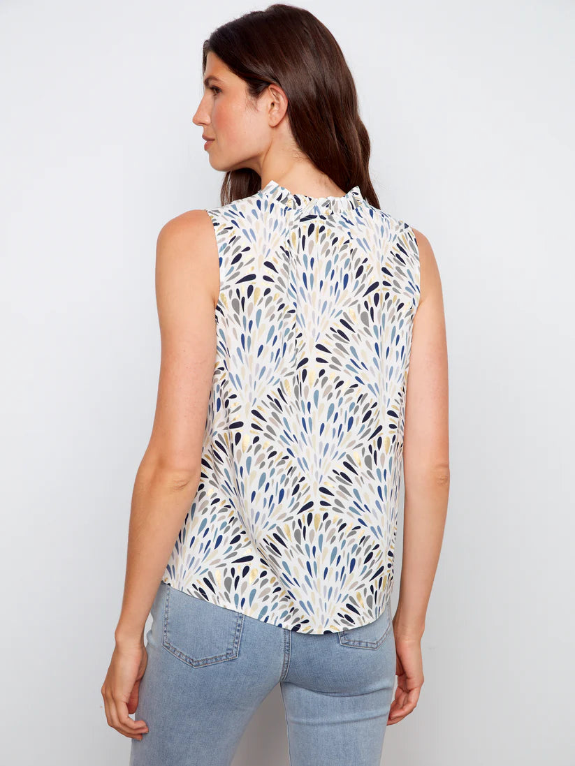 CHARLIE B SLEEVELESS BLOUSE WITH RUFFLE NECKLINE - Vi-Leen's Fashions