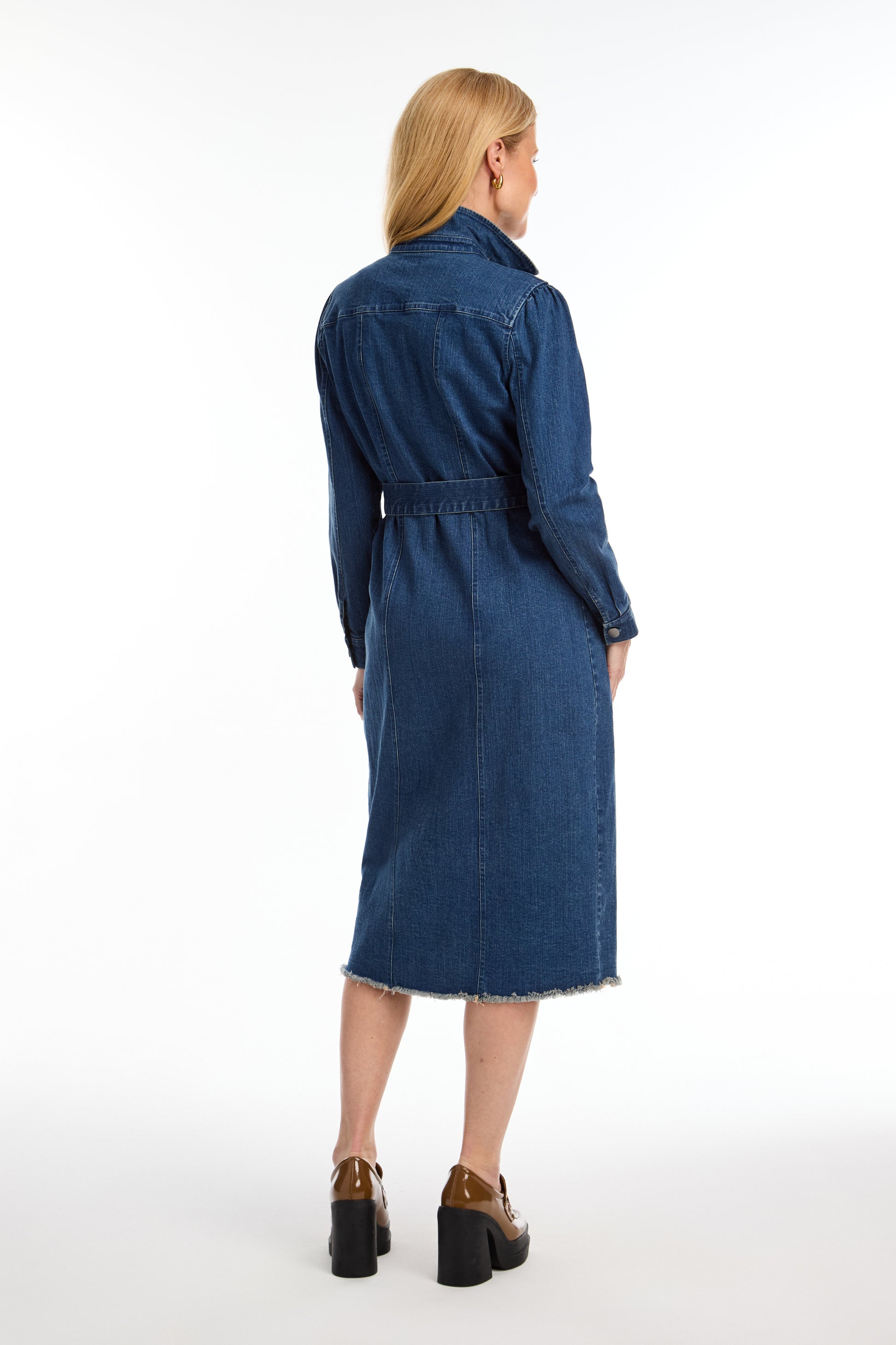 FDJ DENIM DUSTER/MIDI DRESS WITH BELT - MED WASH - Vi-Leen's Fashions