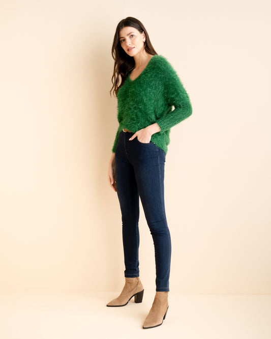 MARBLE OVERSIZED V-NECK SWEATER - EMERALD - Vi-Leen's Fashions