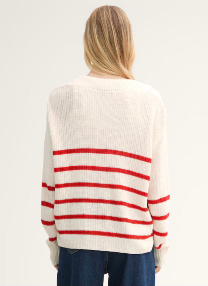 TOM TAILOR V-NECK CARDIGAN - RED/CREAM