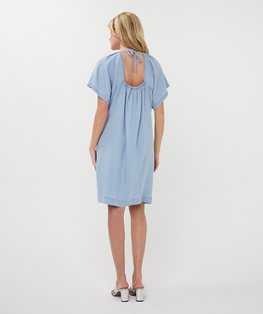 ESQUALO EMBROIDERED CHAMBRAY DRESS - LIGHT BLUE - Vi-Leen's Fashions