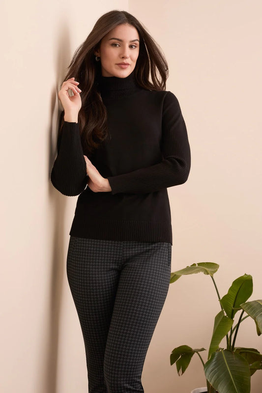 TRIBAL LONG SLEEVE TURTLENECK SWEATER - BLACK
