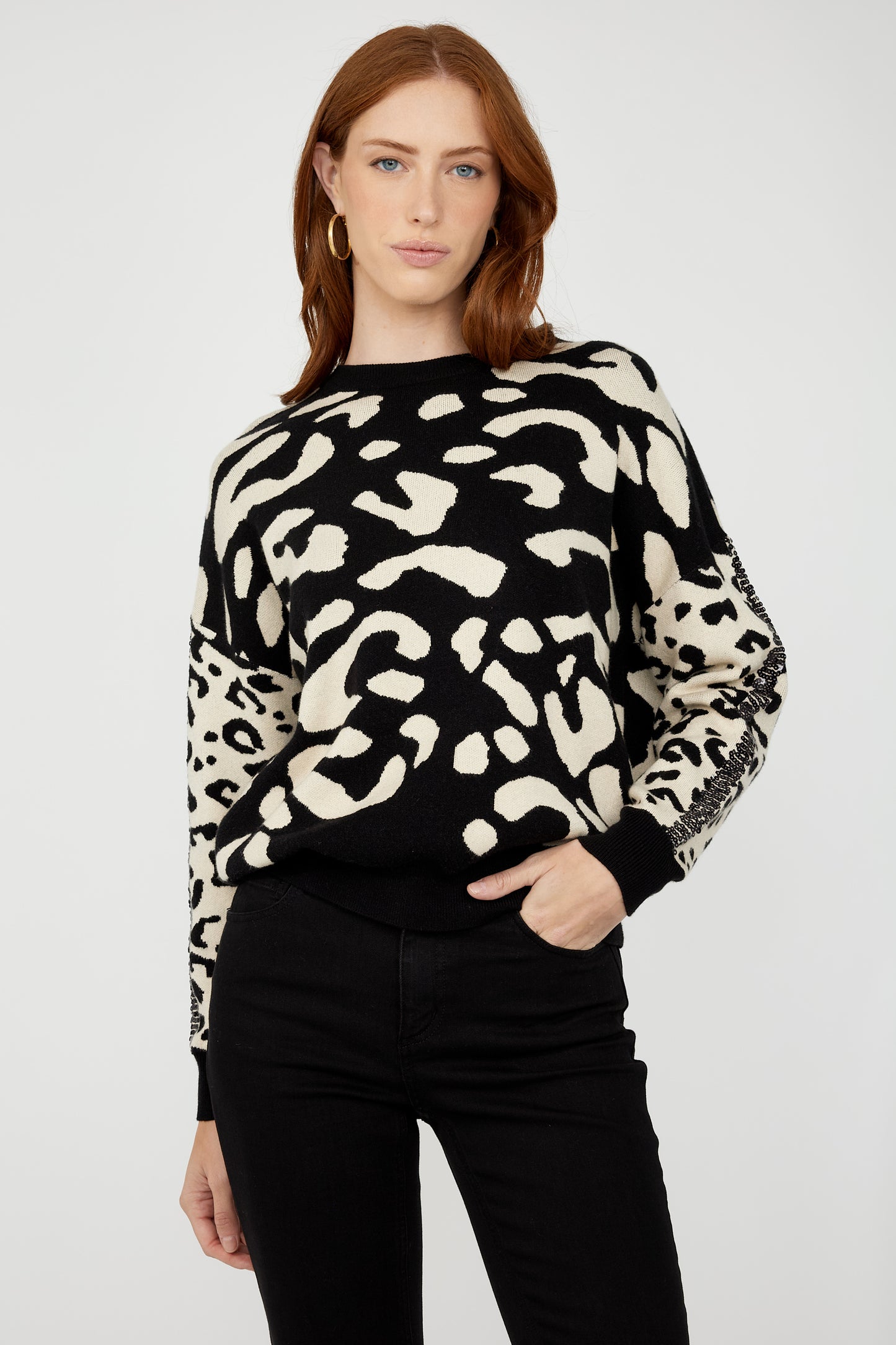 FRANK LYMAN CREAM & BLACK SWEATER