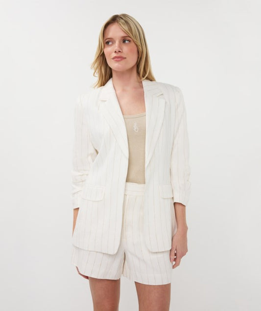 ESQUALO LINEN STRIPE LINED BLAZER - OFF WHITE/SAND - Vi-Leen's Fashions
