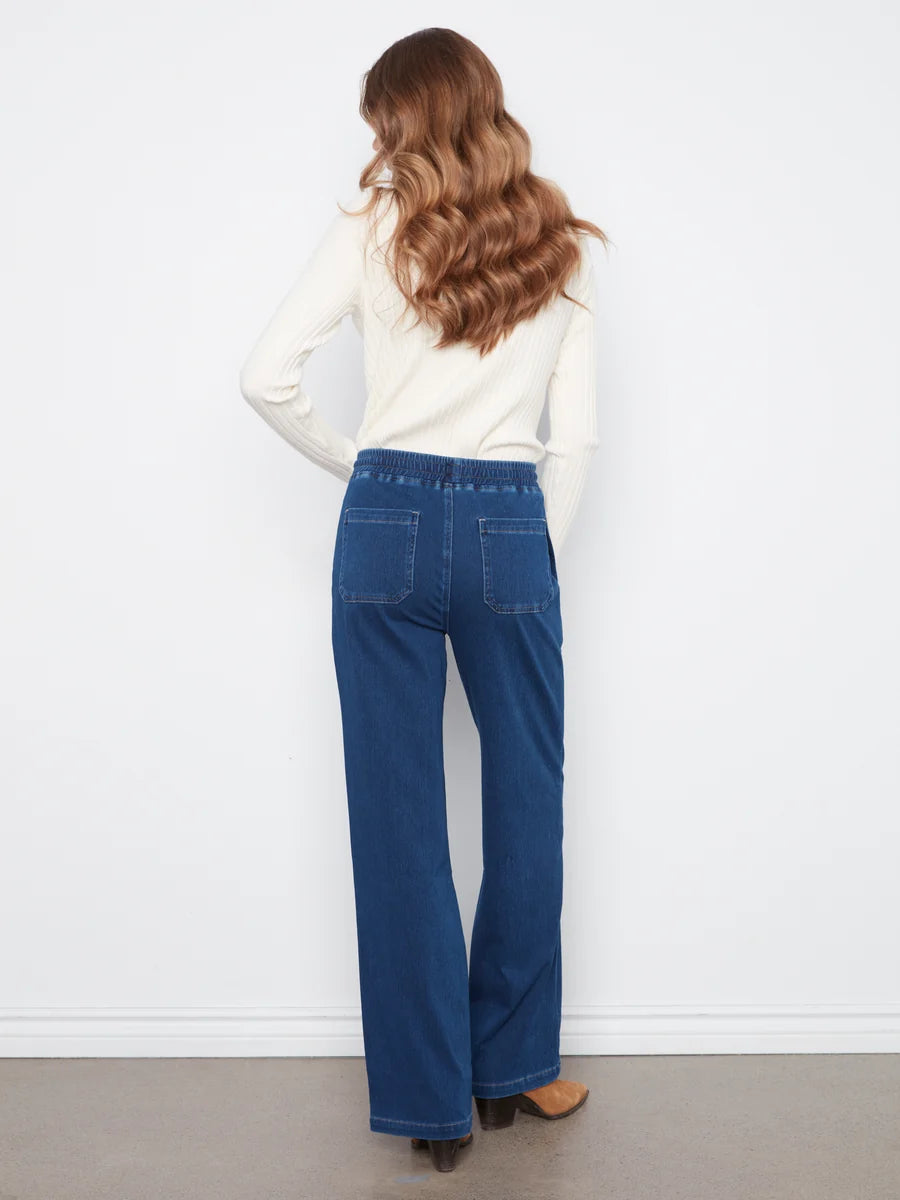 CHARLIE B KNIT DENIM WIDE LEG JOGGER PANT - INDIGO - Vi-Leen's Fashions